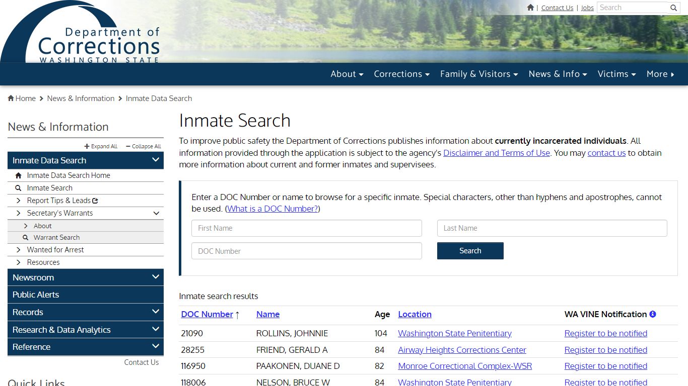 Inmate Search | Washington State Department of Corrections