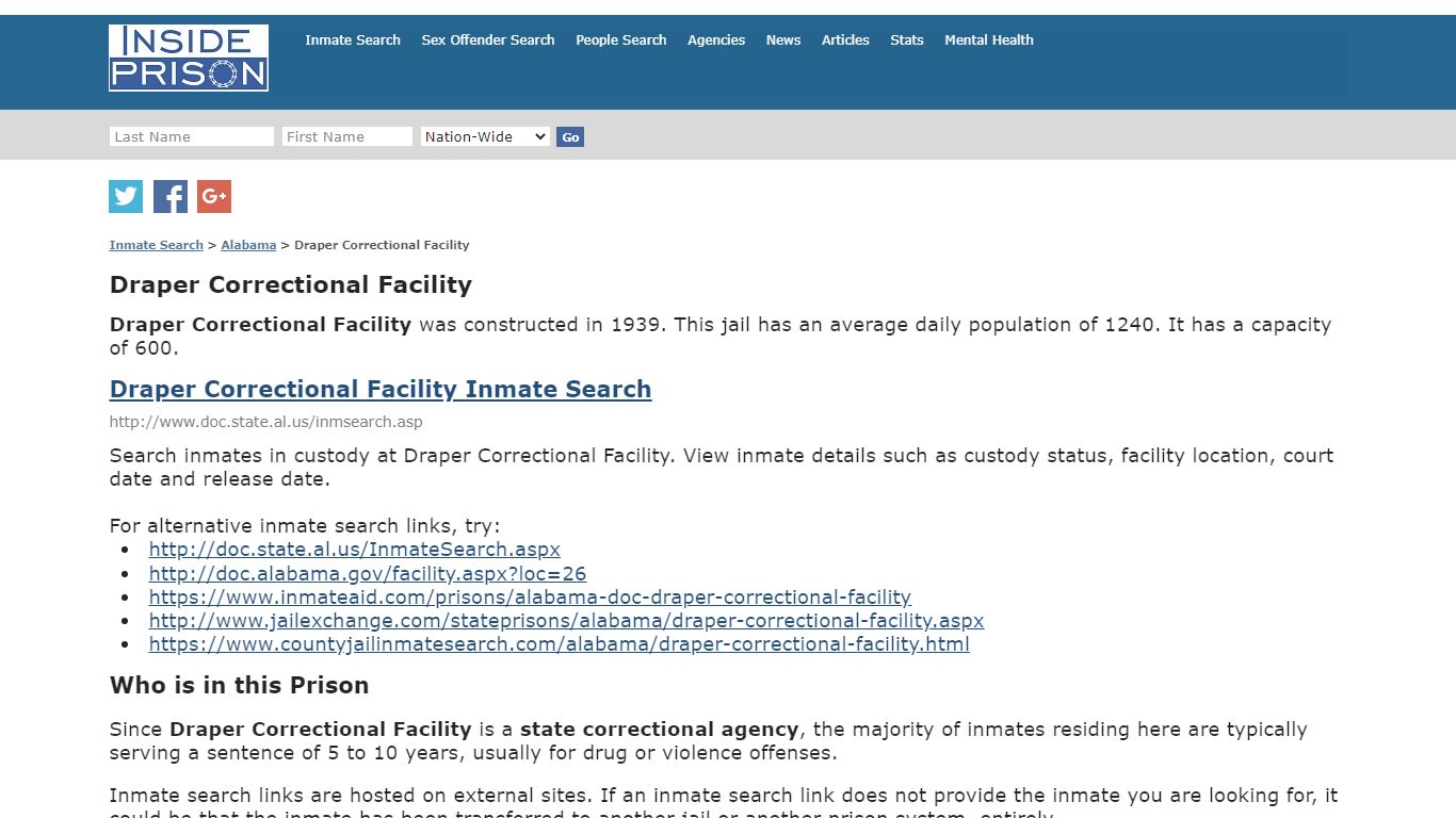 Draper Correctional Facility - Alabama - Inmate Search - Inside Prison