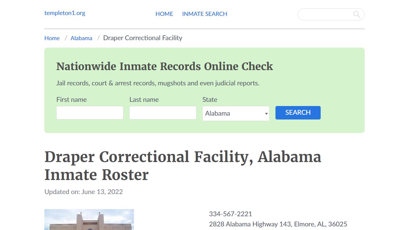 Draper Correctional Facility, Alabama Inmate Booking - Templeton